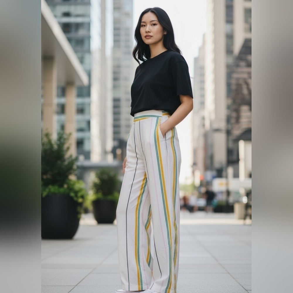 XOXO women's Juniors striped, side zip, wide leg pants size 5/6 NWT
